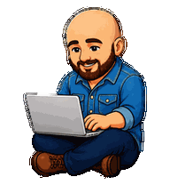 Animated Murtaza working on a laptop